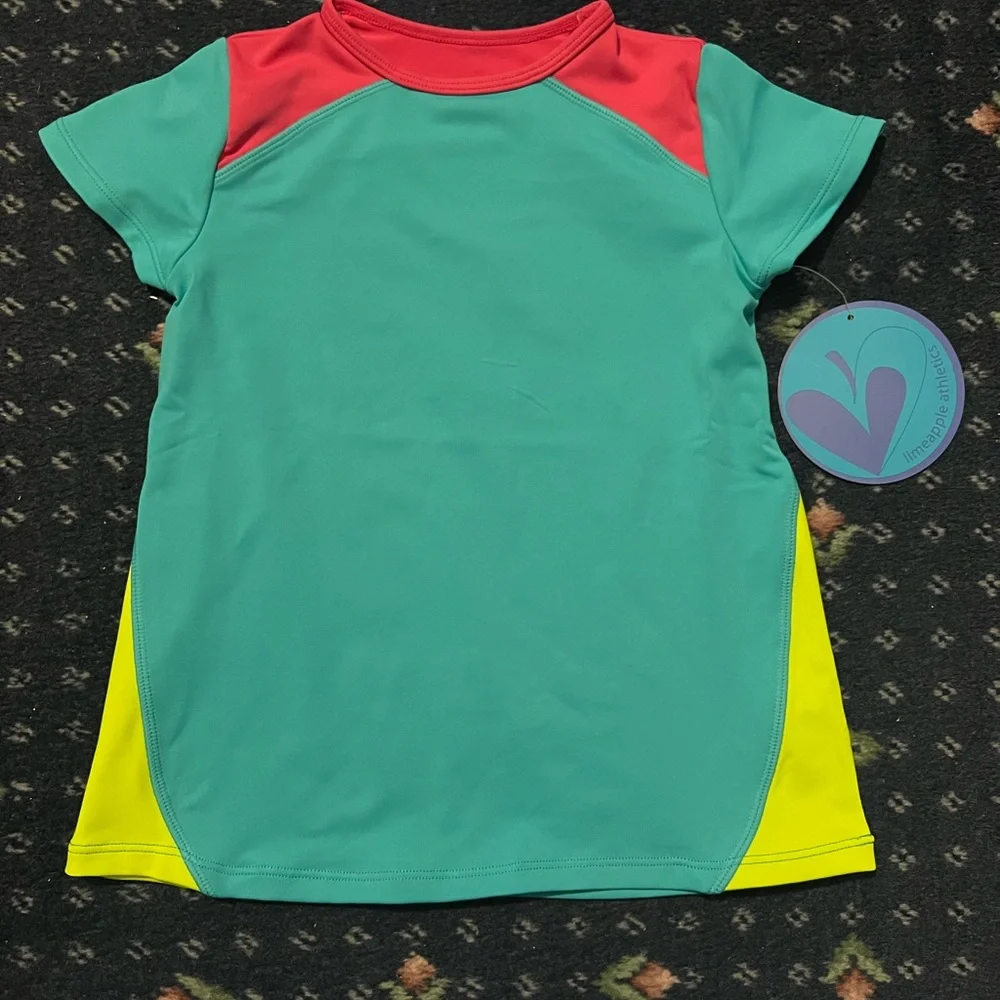 Limeapple Sport Kids Swim Shirt - Teal, Red, and Yellow girls size 5 - Picture 1 of 3